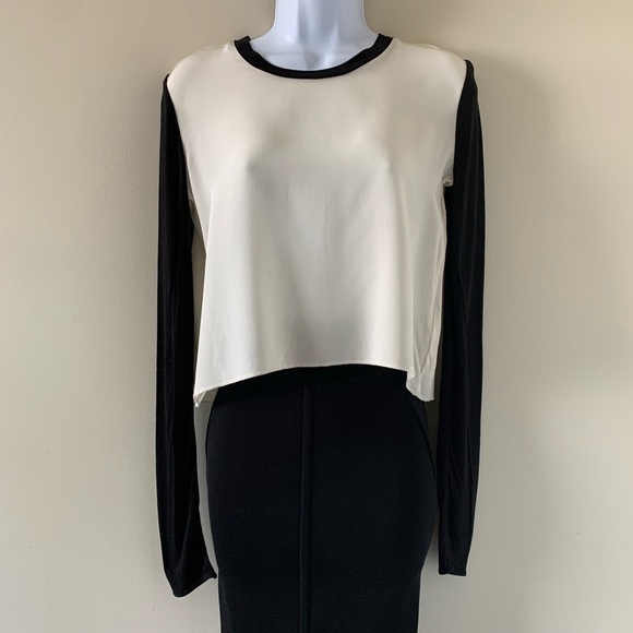 Aritzia Wilfred Blouse Top Long Sleeve Slit open back Silk Cropped Black XS - Picture 3 of 15
